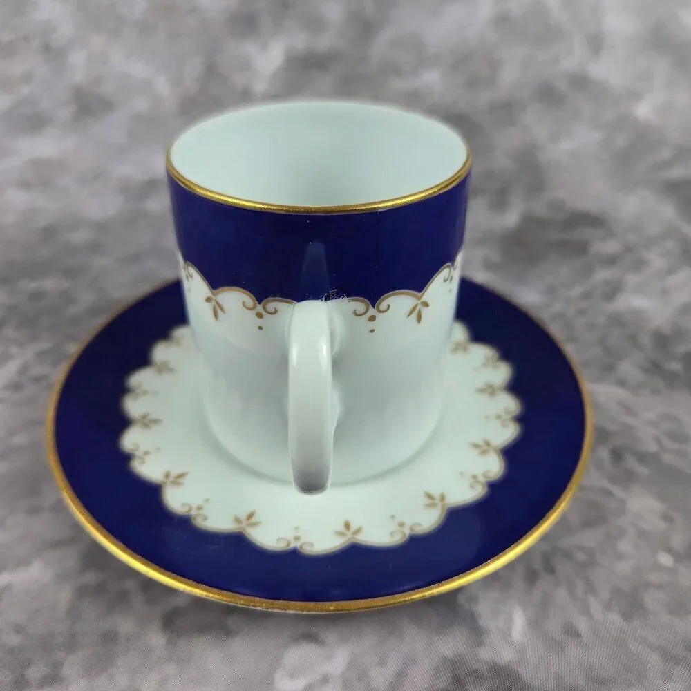 VTG Medaillon RENNER Espresso Set Porcelain Blue White Gold Porto Alegre 16 Pc